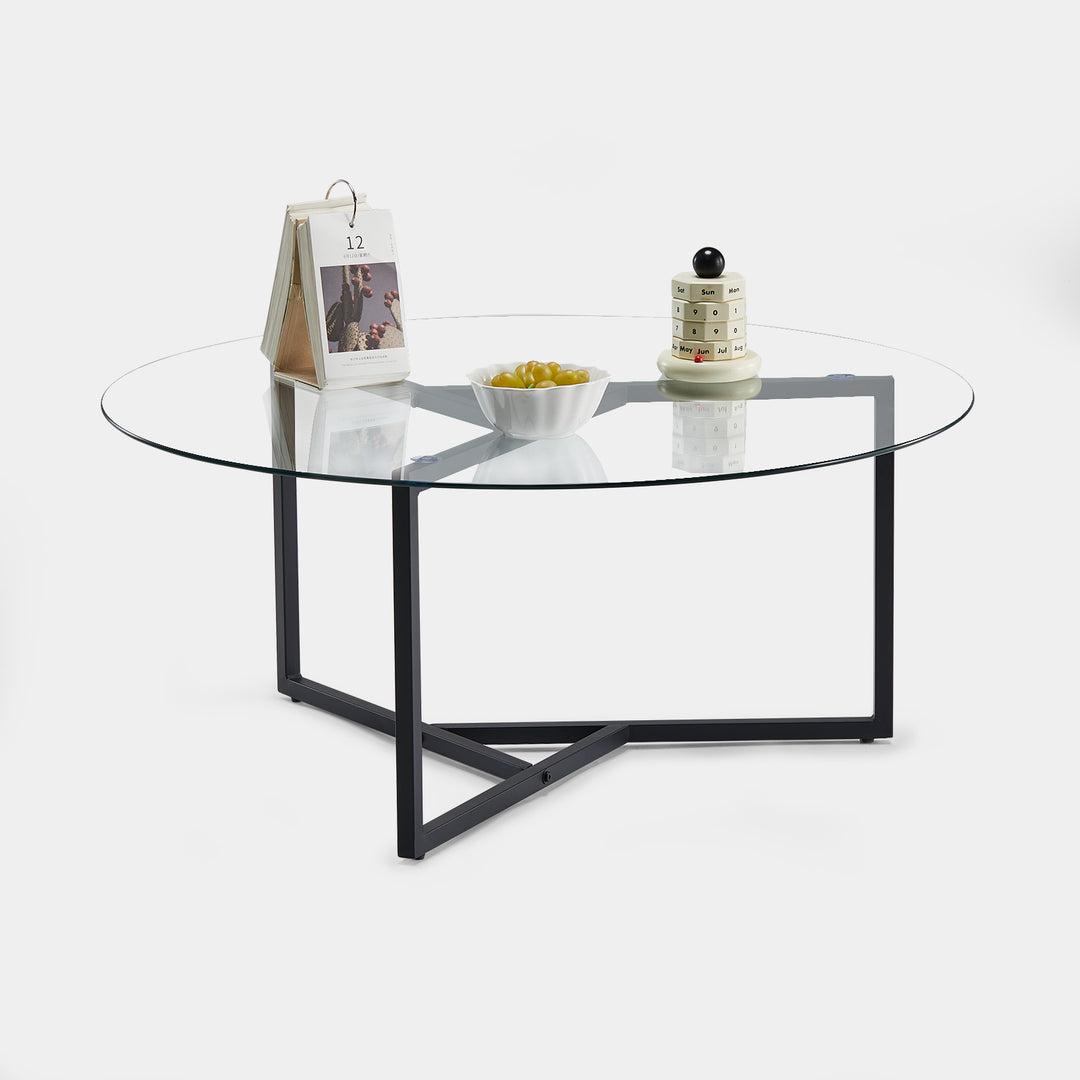 Okkra Round Glass Coffee Table [Clear Glass] [Black Glass]