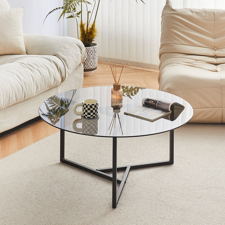 Okkra Round Glass Coffee Table [Clear Glass] [Black Glass]