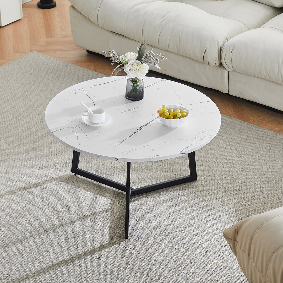 Ovalle Round Coffee Table [Marble] [Dark Wood]