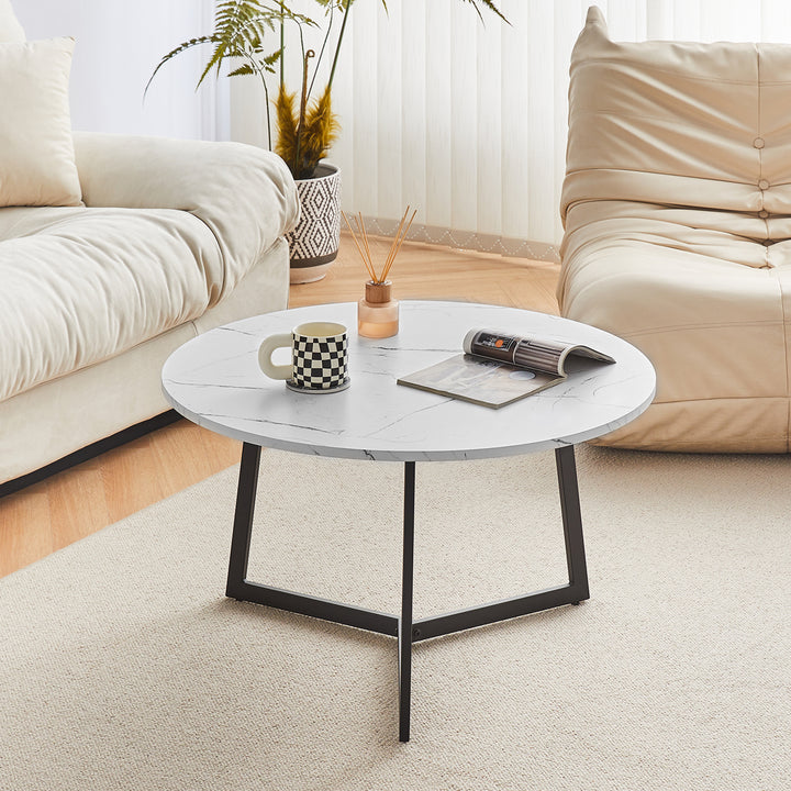 Ovalle Round Coffee Table [Marble] [Dark Wood]