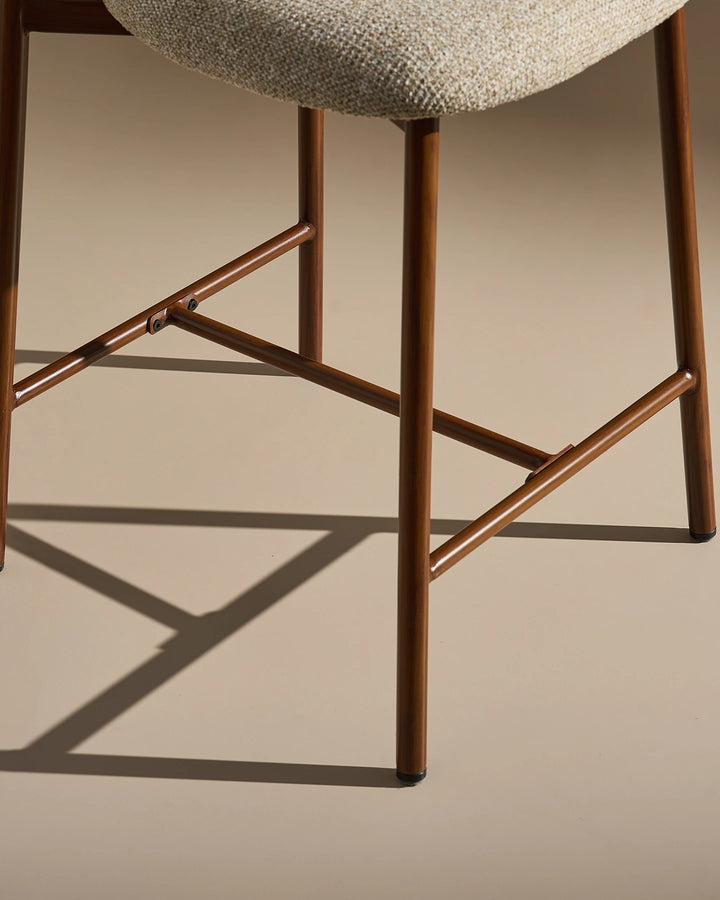 Strong wood-effect legs and footrest detail of Rowan Walnut Bar Stool