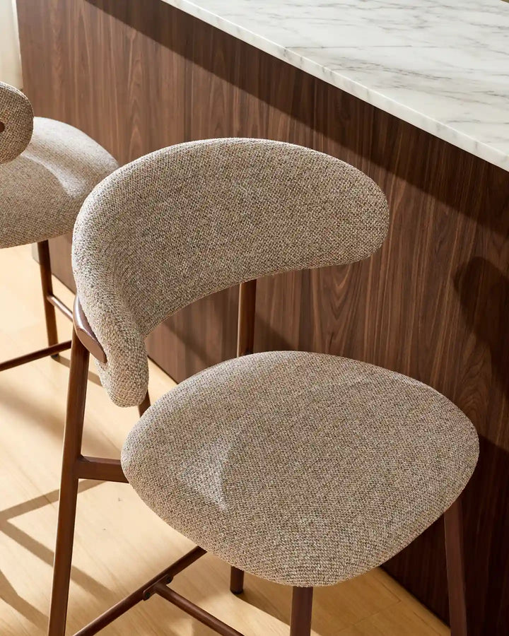 Rowan Walnut Bar Stool upholstered chenille seat cushion detail