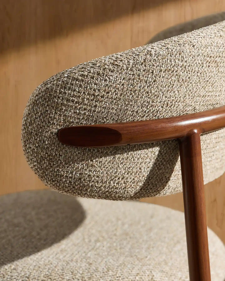 Rowan Walnut Bar Stool backrest and wood-effect leg connection detail
