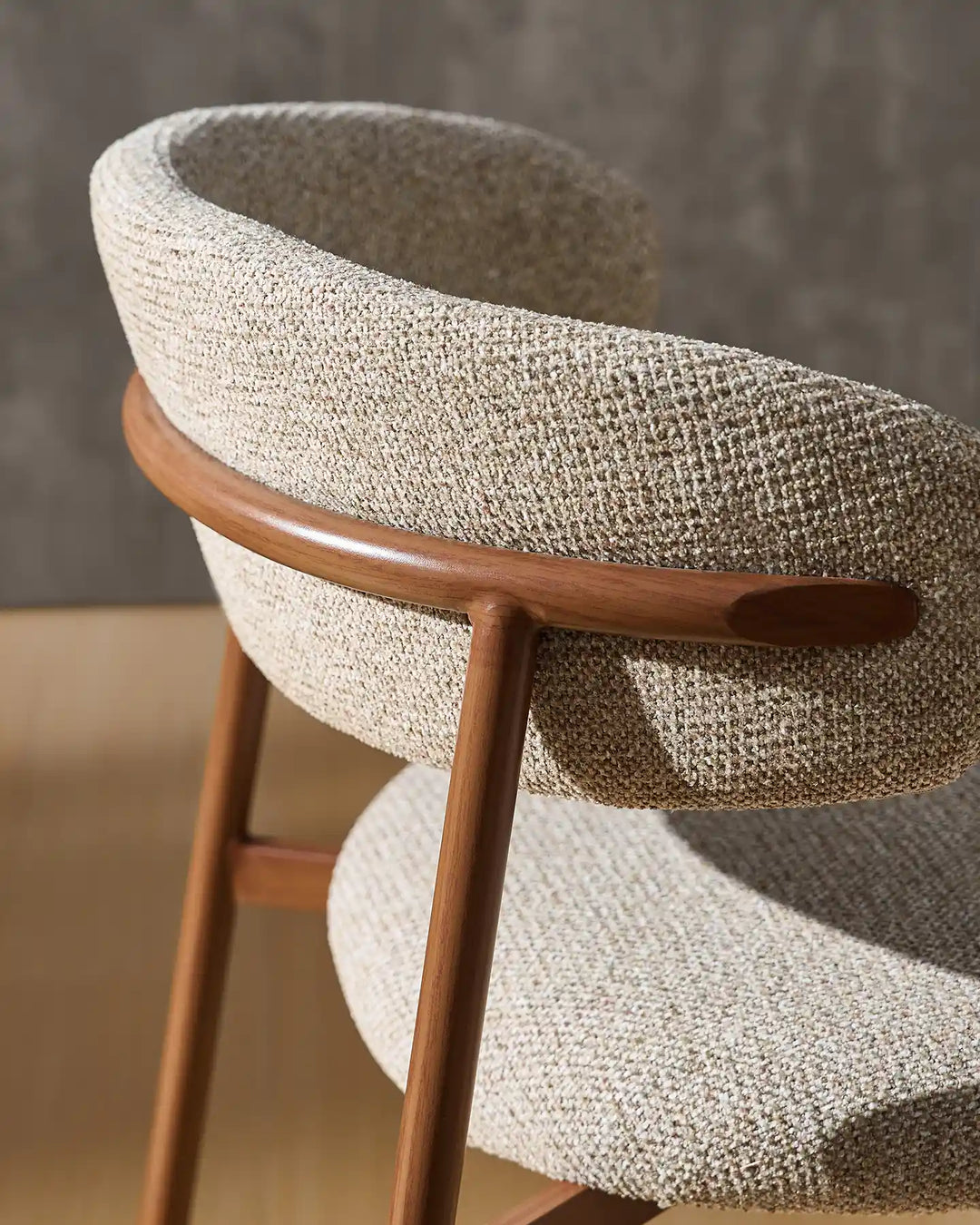 Close-up of the Rowan dining chair featuring a gently curved backrest for supportive everyday comfort
