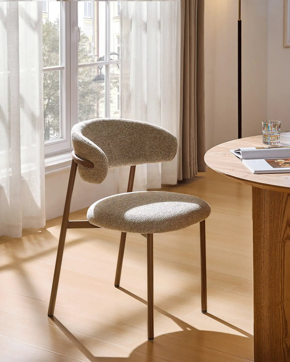 Close-up of the Rowan dining chair featuring a gently curved backrest for supportive everyday comfort