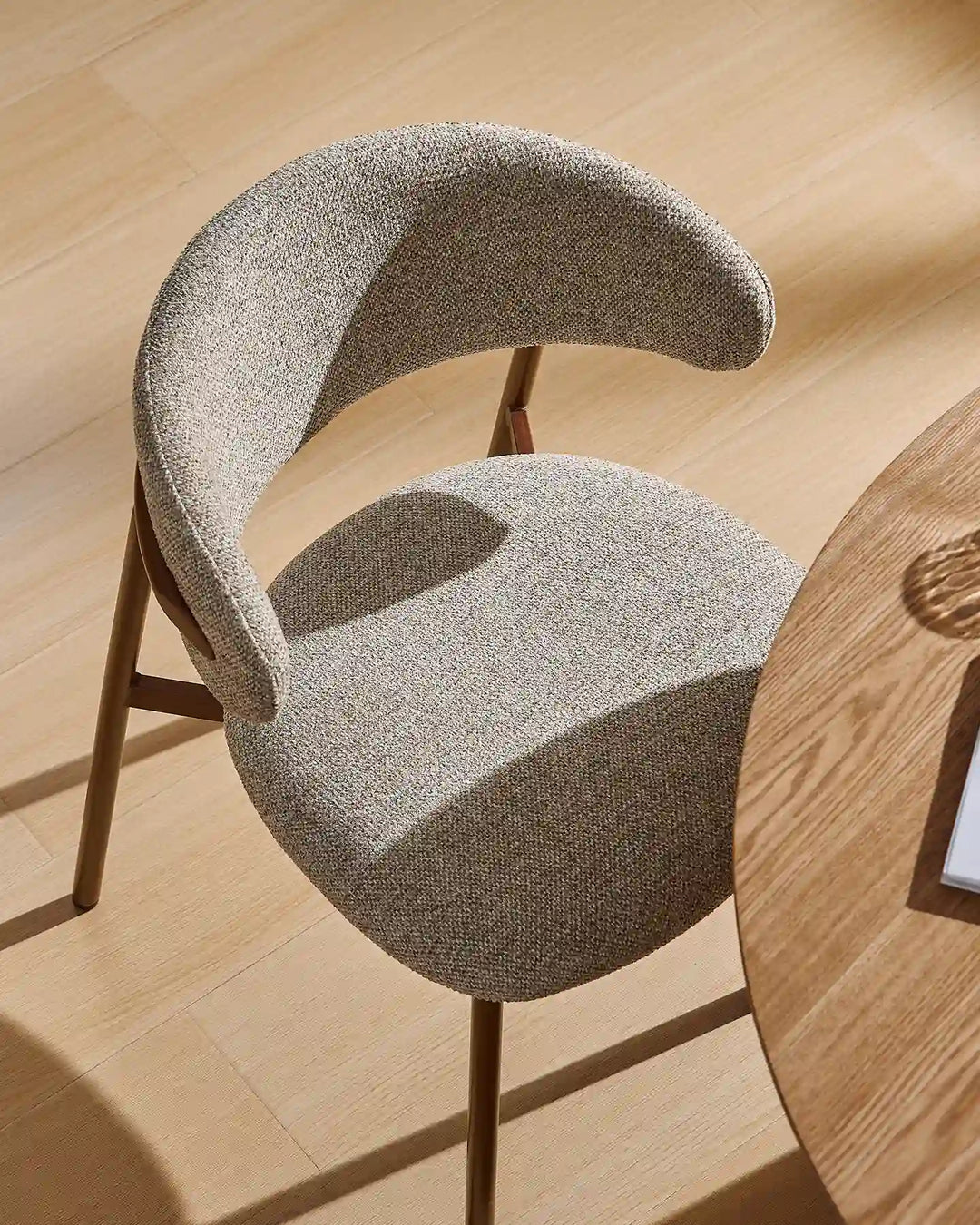 Overhead view of two Rowan dining chairs highlighting the comfortable padded seats and inviting design
