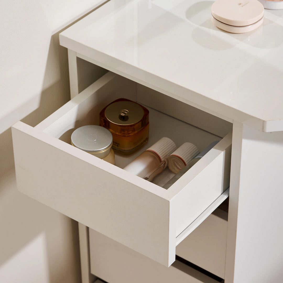 Roze white corner dressing table with smooth silent drawer runners for easy everyday use