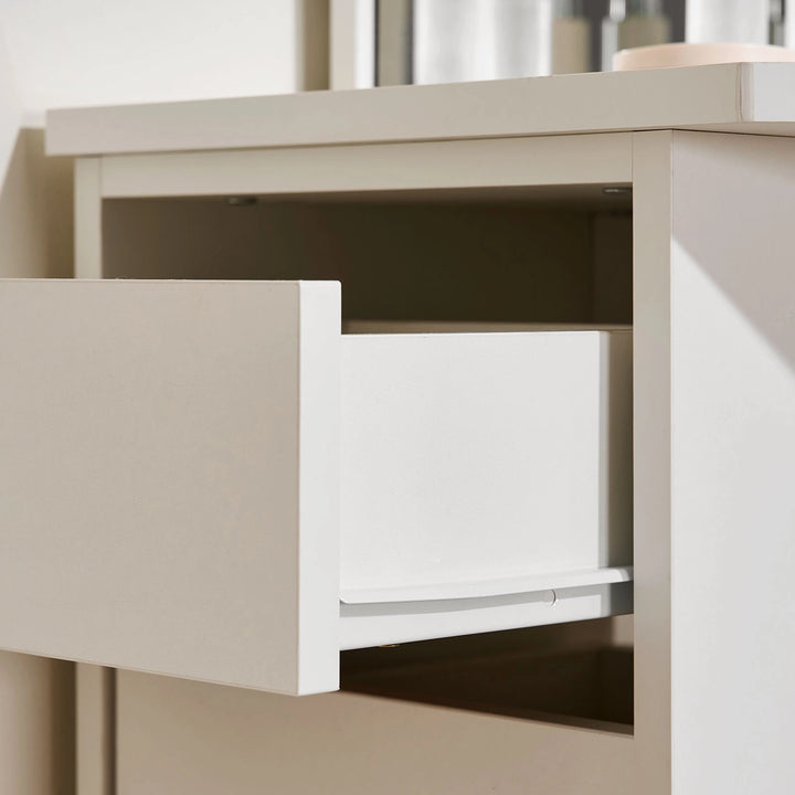 Roze white LED corner dressing table with smooth silent drawer runners for easy everyday use