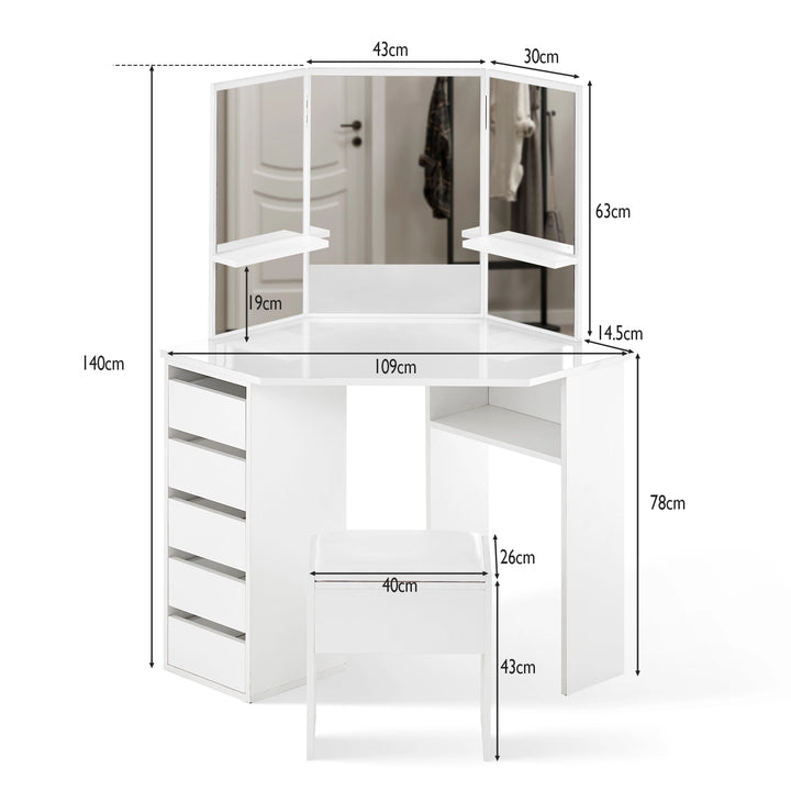 Roze Corner Dressing Table Dimensions