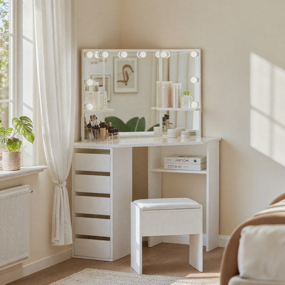 Roze Corner Dressing Table with Stool