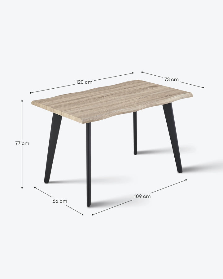 Seibold live edge dining table measurement diagram showing the tabletop dimensions and overall table height