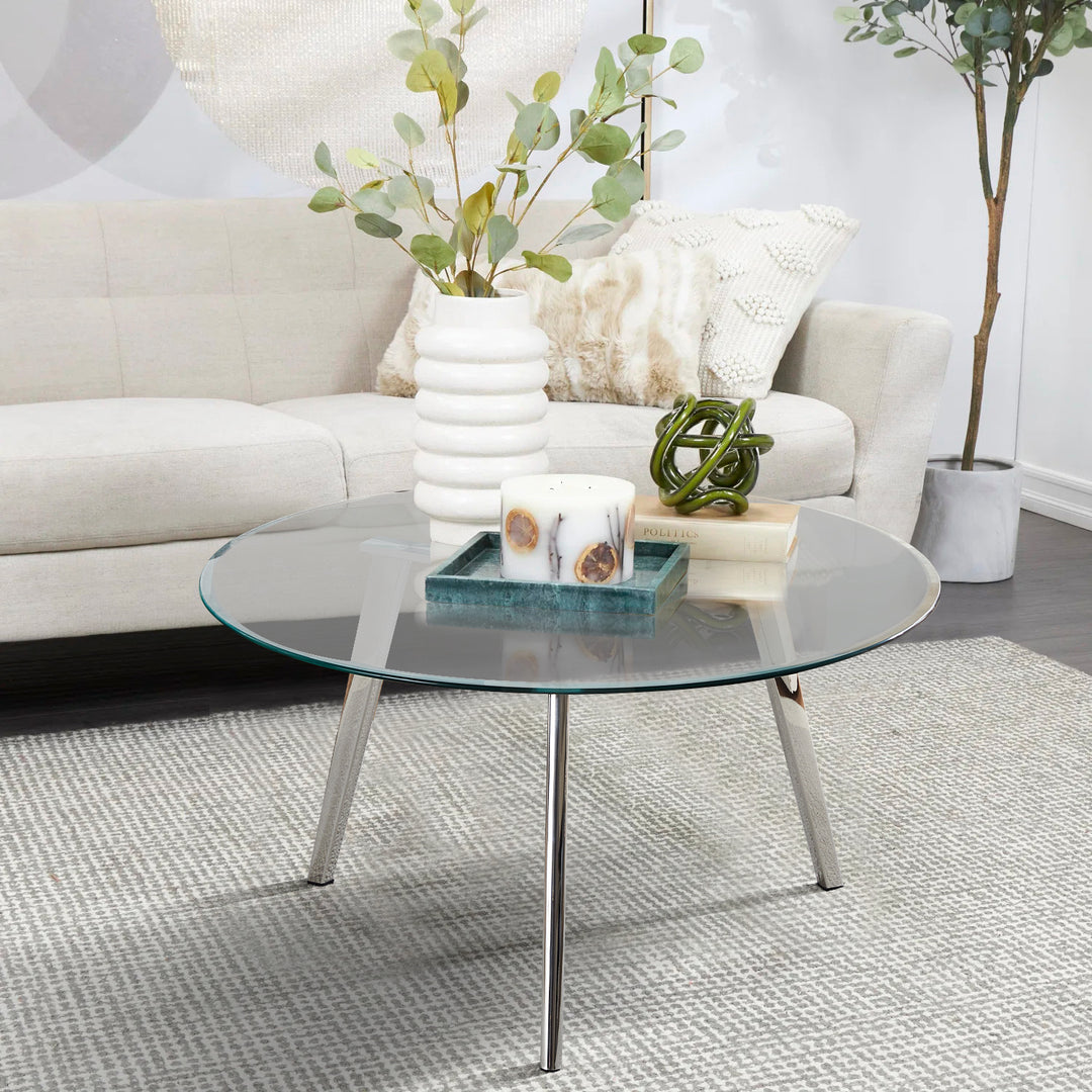 Soma Round Glass Coffee Table [Tempered Glass] [Chrome Legs]