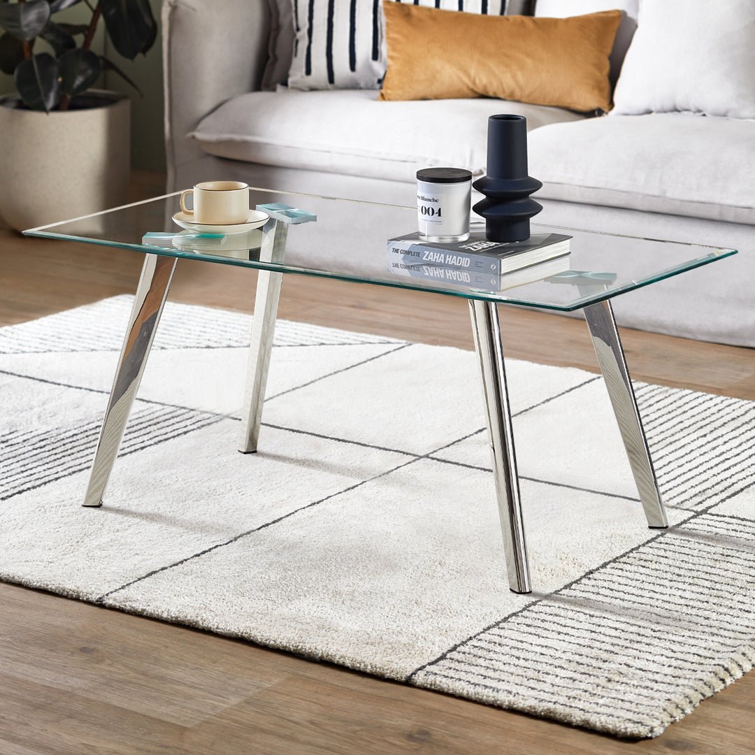 Stela Rectangle coffee table [Tempered Glass] [Chrome Legs]
