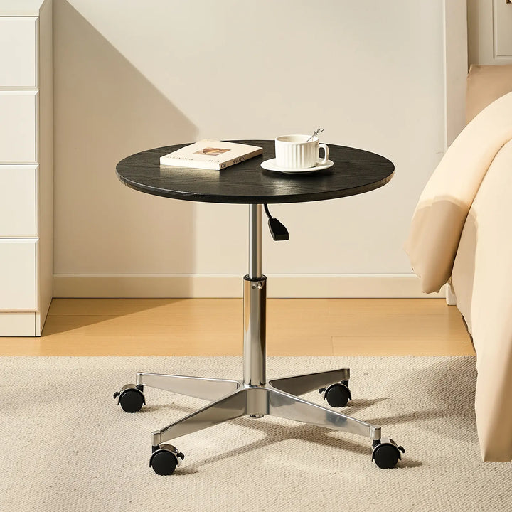 Vesna Small Round Side Table beside bed in modern bedroom, UK furniture cafe table for stylish compact spaces