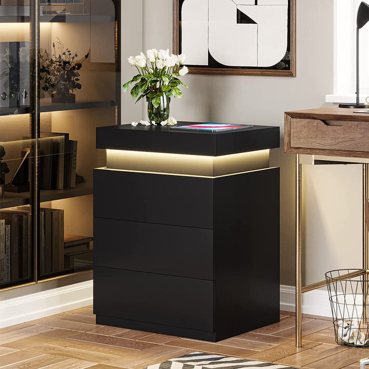 Kumar LED Light Bedside Table [3 Drawers]