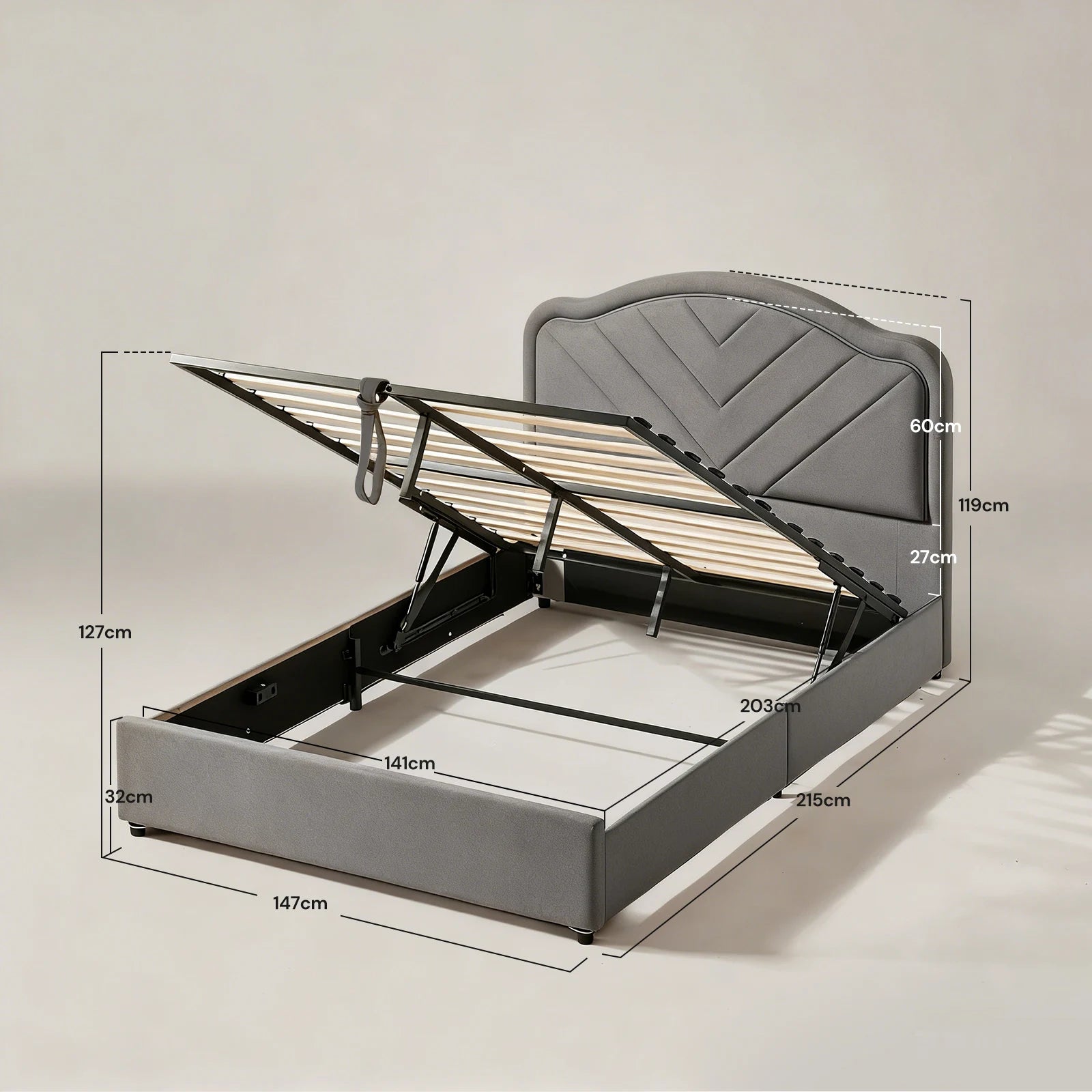 Dimensions of double bed frame with clear size markings
