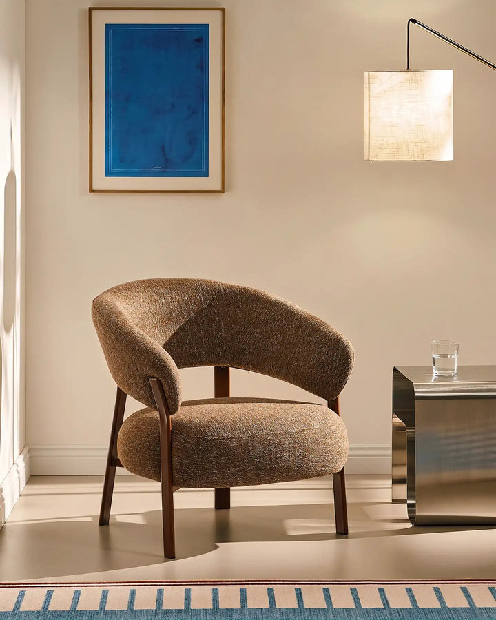 Bramley Accent Chair walnut fabric armchair in a cosy home reading corner