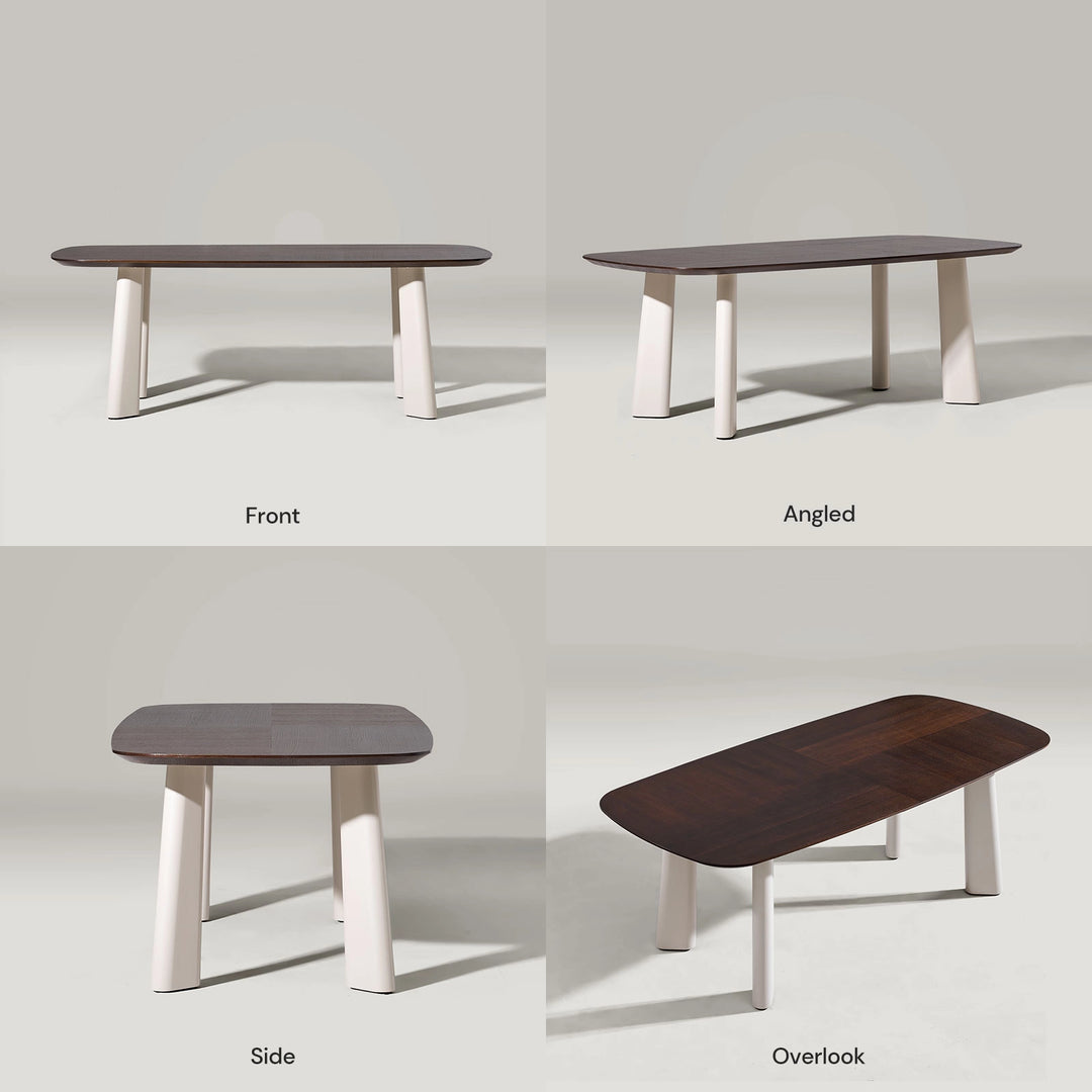 Danforth 6–8 seater dining table front, side and top view product display