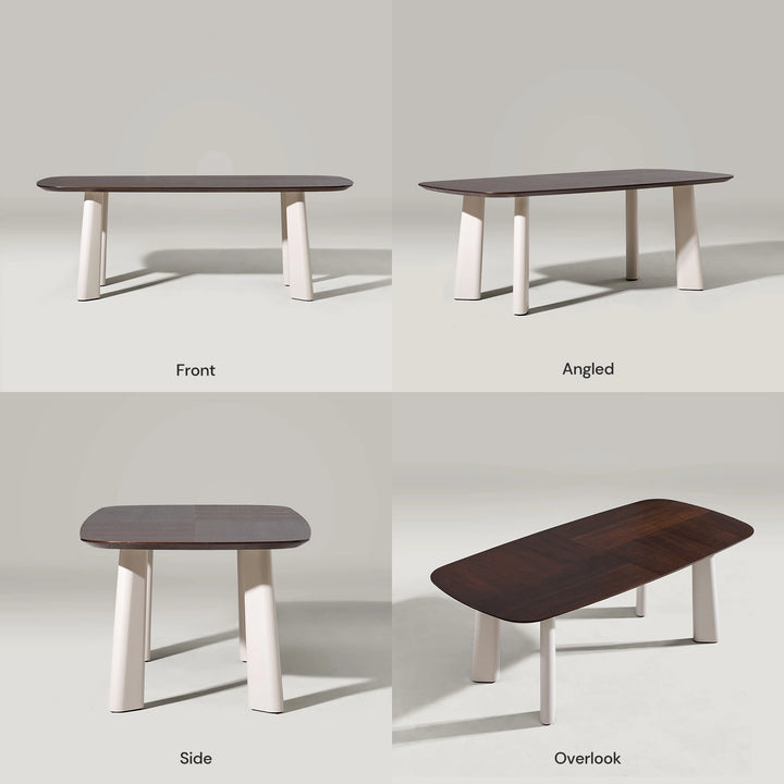 Danforth 6–8 seater dining table front, side and top view product display