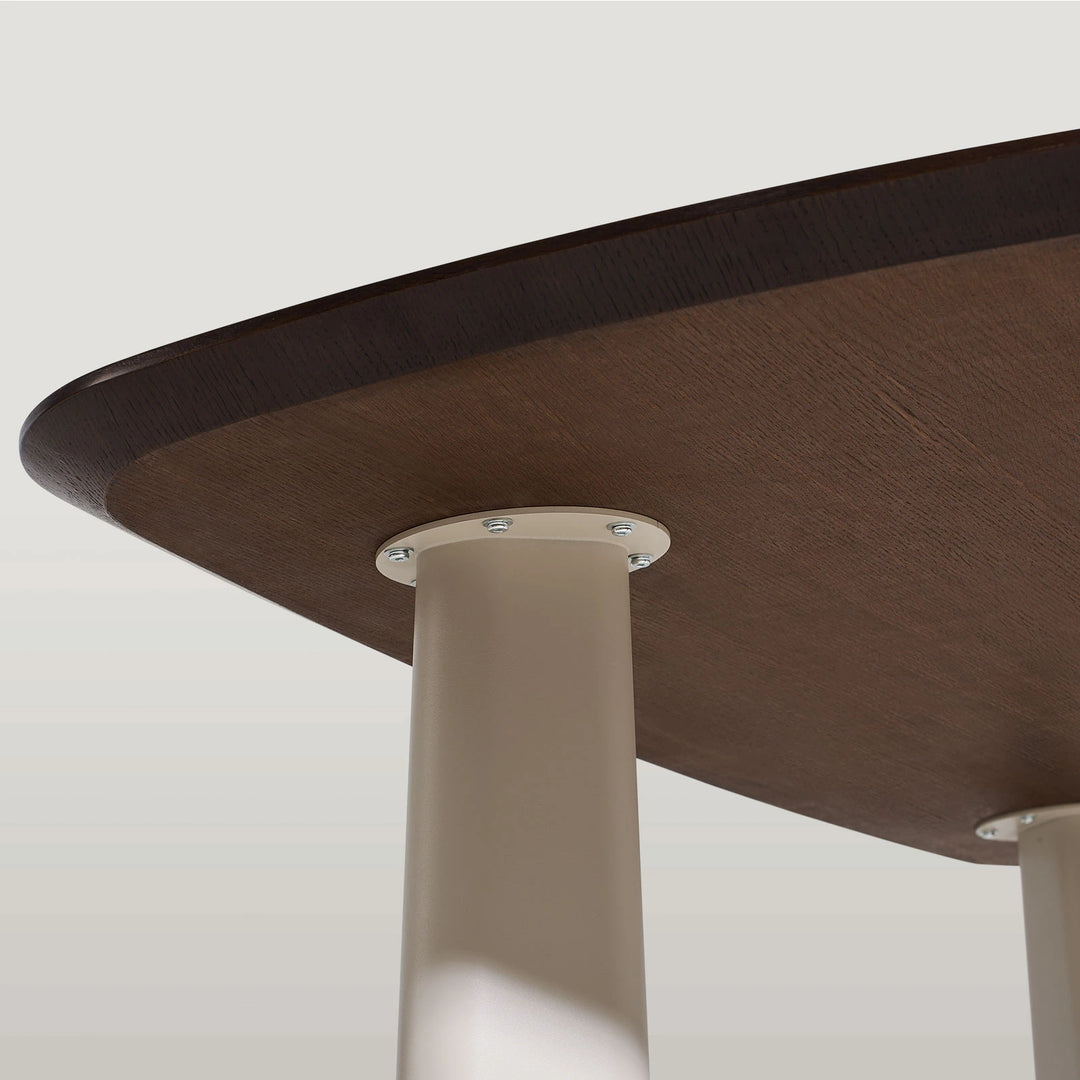 Underside of Danforth dining table showing reinforced engineered wood core and metal support frame