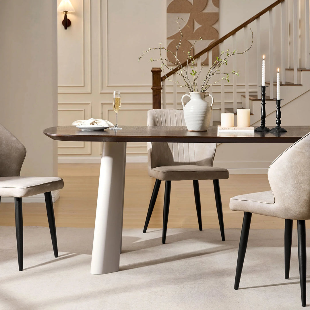 Danforth dining table beige metal legs in twin tube design for strength and modern industrial style