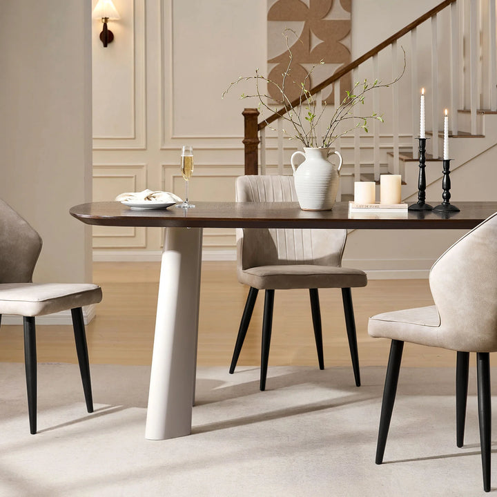 Danforth dining table beige metal legs in twin tube design for strength and modern industrial style