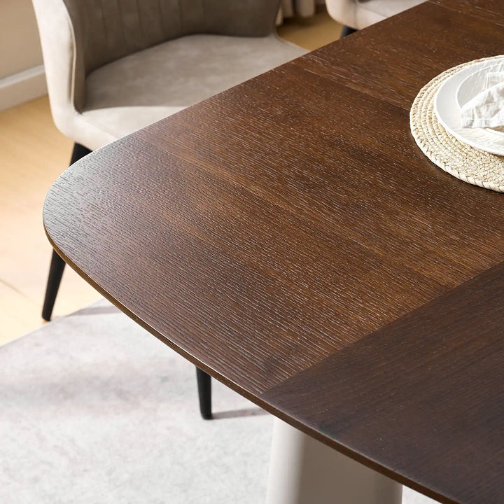 Close-up of Danforth smoked walnut veneer surface with defined wood texture and natural depth