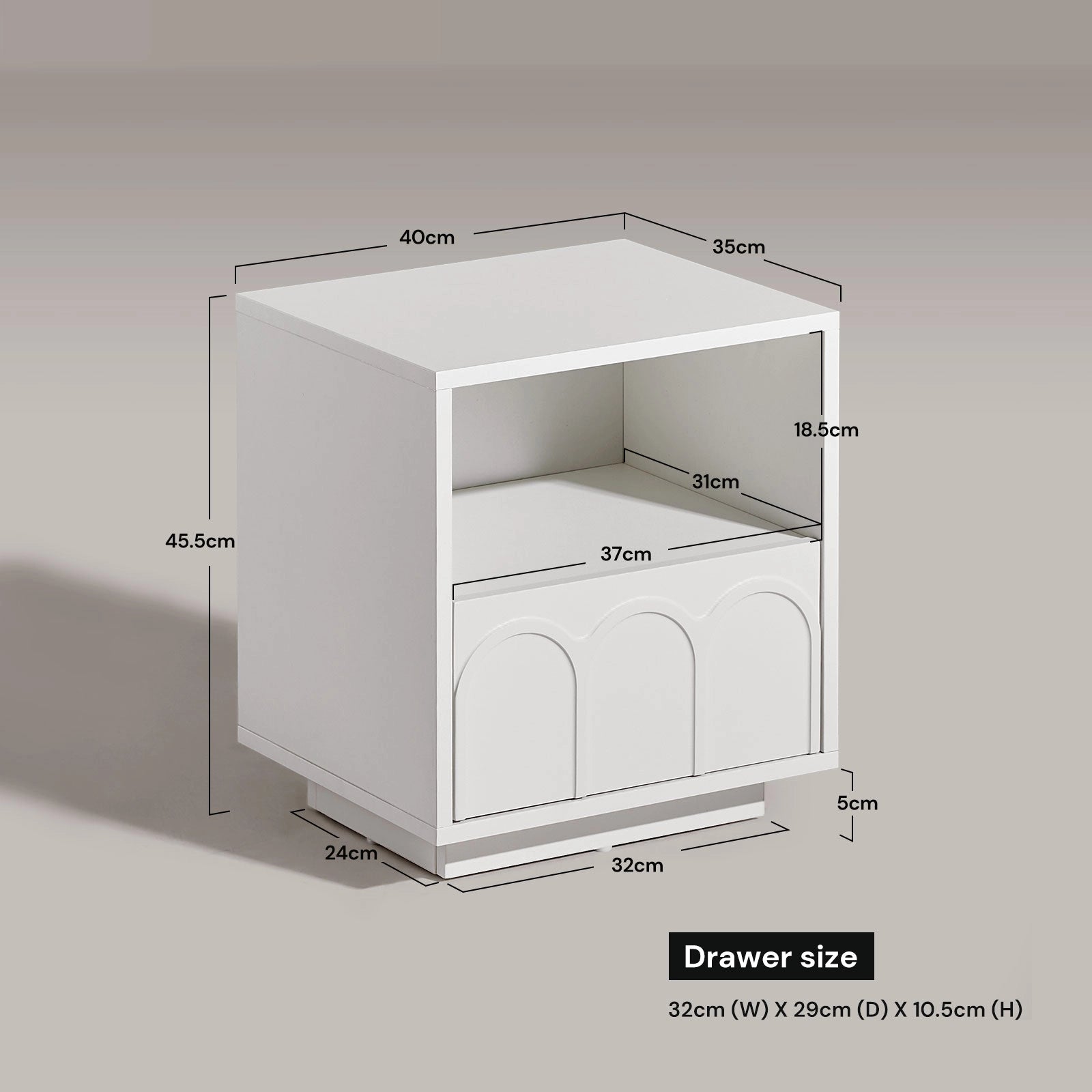 Doris Side Table dimensions diagram with detailed measurements.