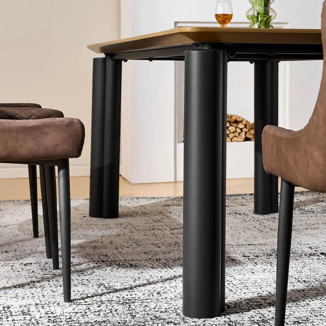 Dundas industrial dining table black metal legs made from twin round iron tubes for strength and durability