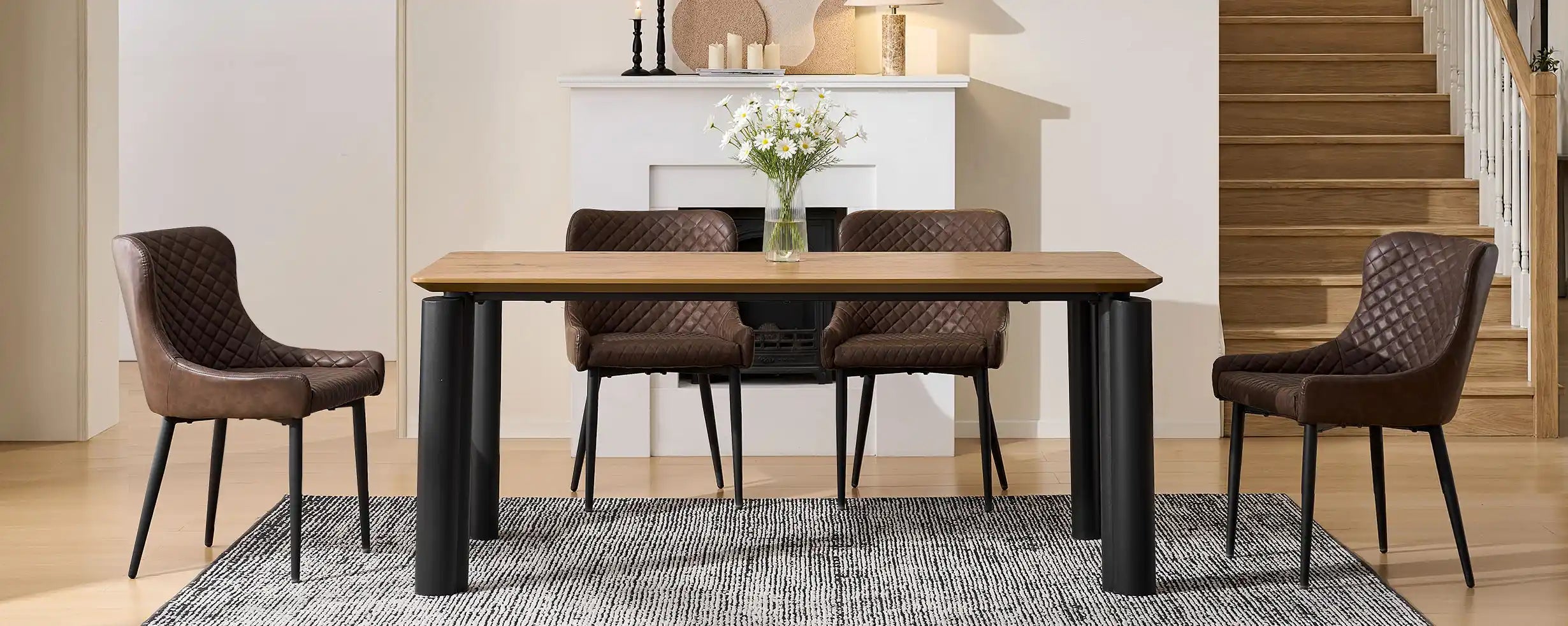 Dundas 180cm farmhouse dining table for 6–8 with matching chairs in modern industrial dining room