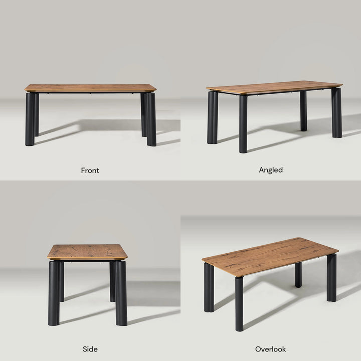 Dundas 6–8 seater dining table front, side and top view product display