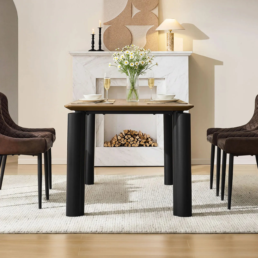 Side profile of Dundas 180cm industrial dining table with black iron legs and thick 35mm tabletop