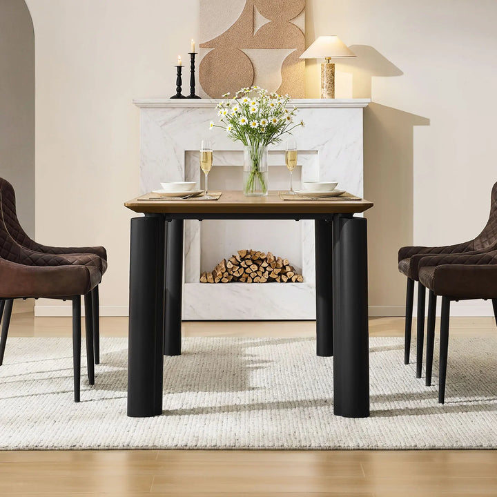 Side profile of Dundas 180cm industrial dining table with black iron legs and thick 35mm tabletop