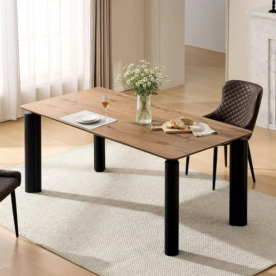 Overhead view of Dundas 180cm walnut dining table for 6–8 with place settings in modern farmhouse interior