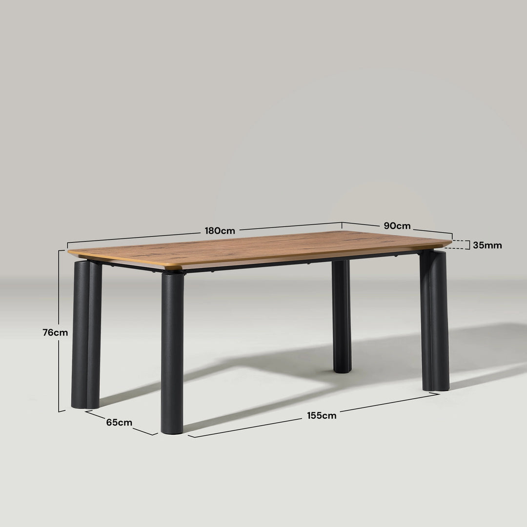 Dundas dining table dimensions 180cm x 90cm x 76cm technical size diagram