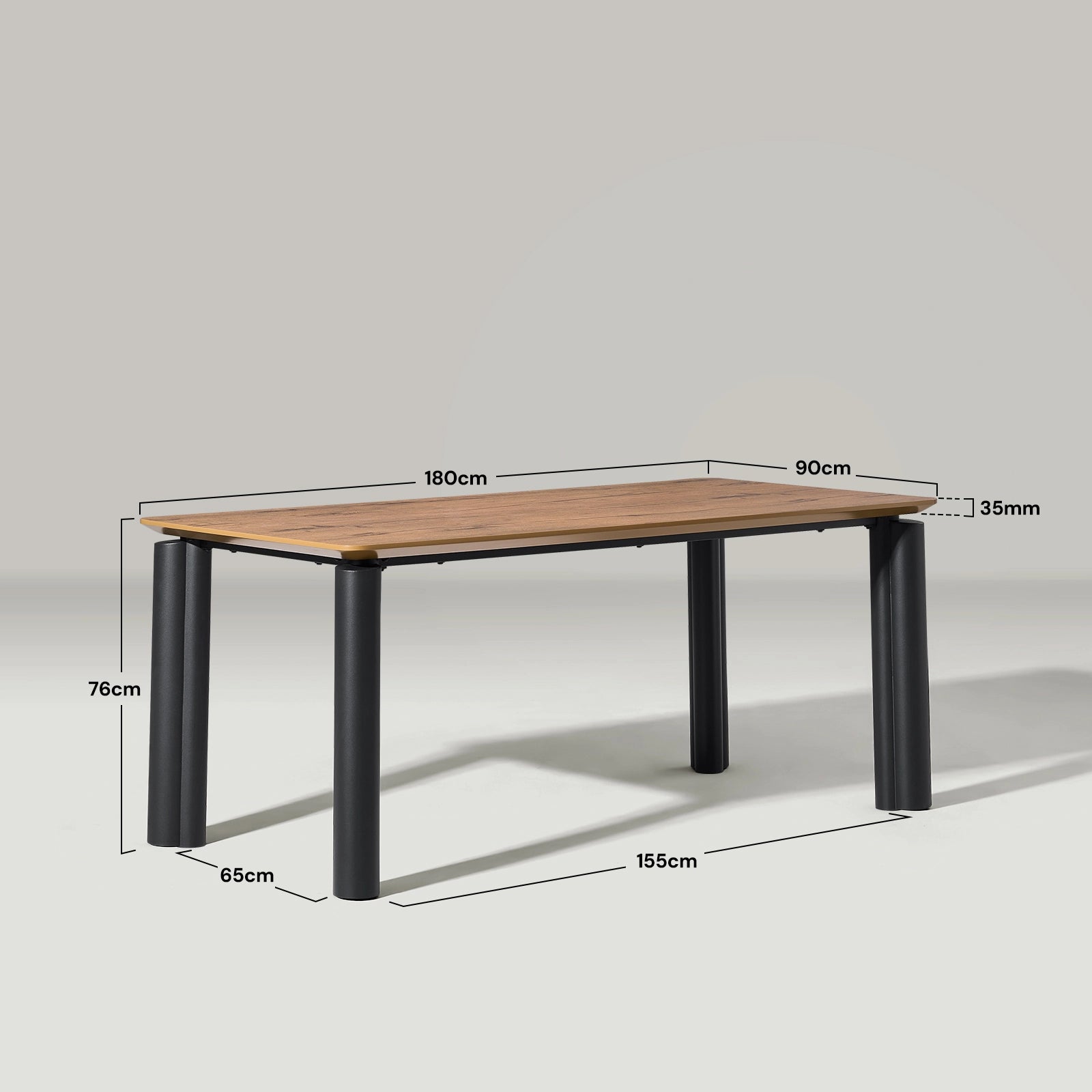 Dundas dining table dimensions 180cm x 90cm x 76cm technical size diagram