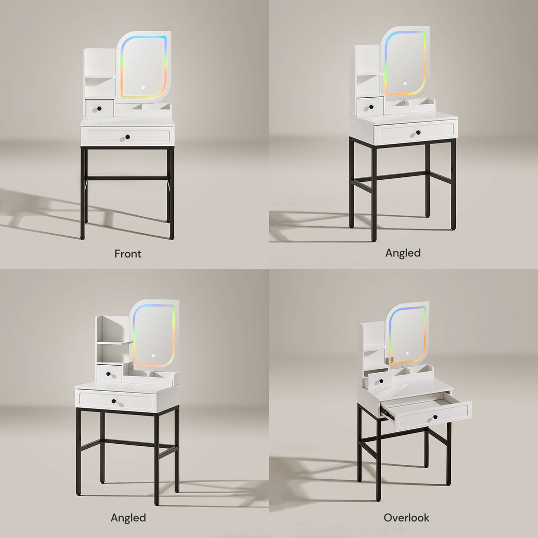 Front, side and back views of the Lumie RGB small dressing table