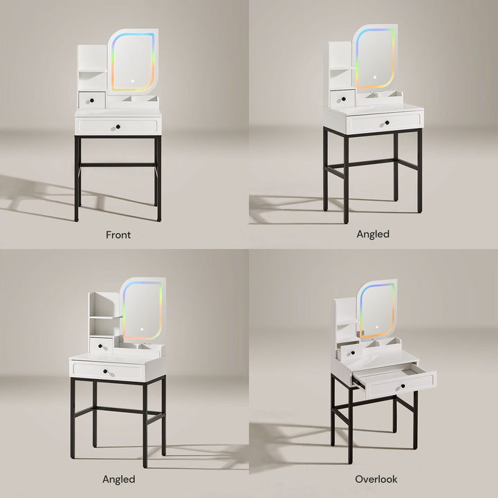 Front, side and back views of the Lumie RGB small dressing table