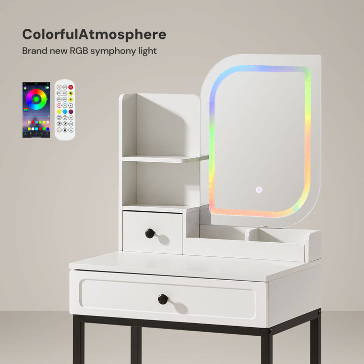 RGB mirror light controls via mobile app and remote for the vanity desk
