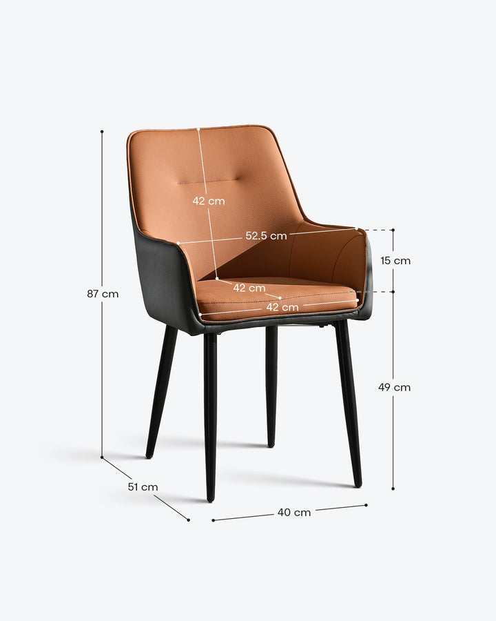 Brown Maxine Dining Chair detailed dimensions and measurements diagram