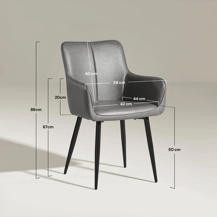 Dimensions of Muhsina grey faux leather dining chair with measurements