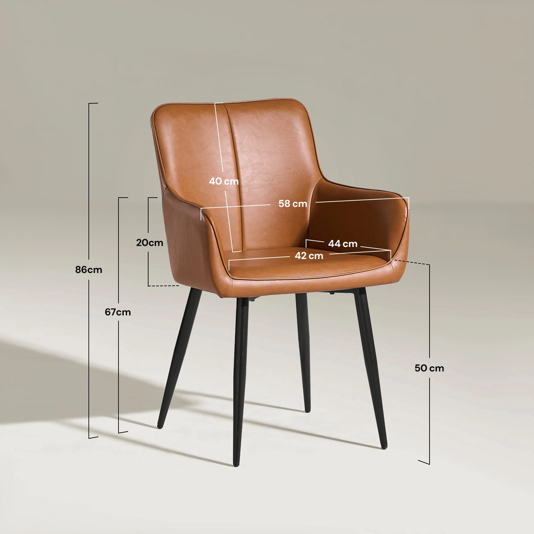 Dimensions of Muhsina brown faux leather dining chair with measurements