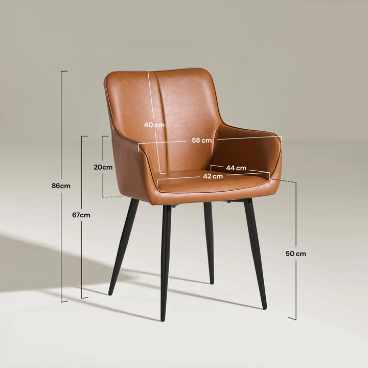 Dimensions of Muhsina brown faux leather dining chair with measurements