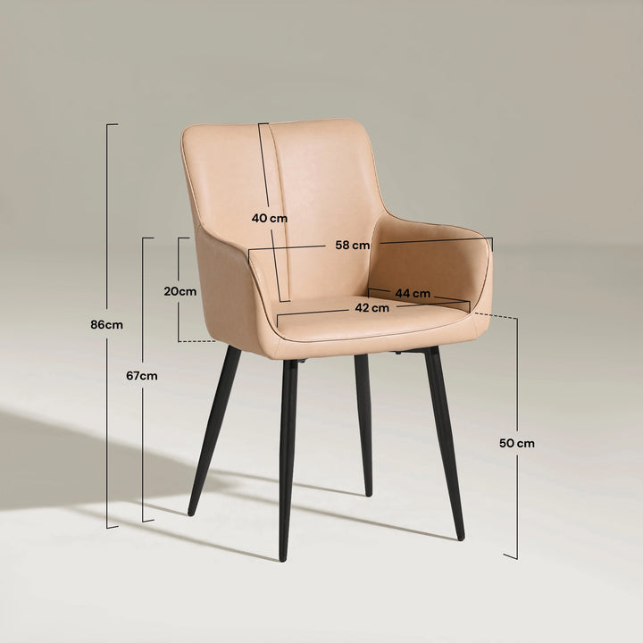 Dimensions of Muhsina beige faux leather dining chair with measurements