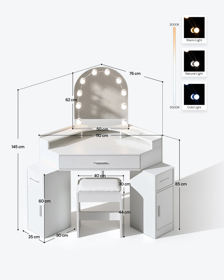 Rove corner dressing table dimensions and measurements with detailed size guide