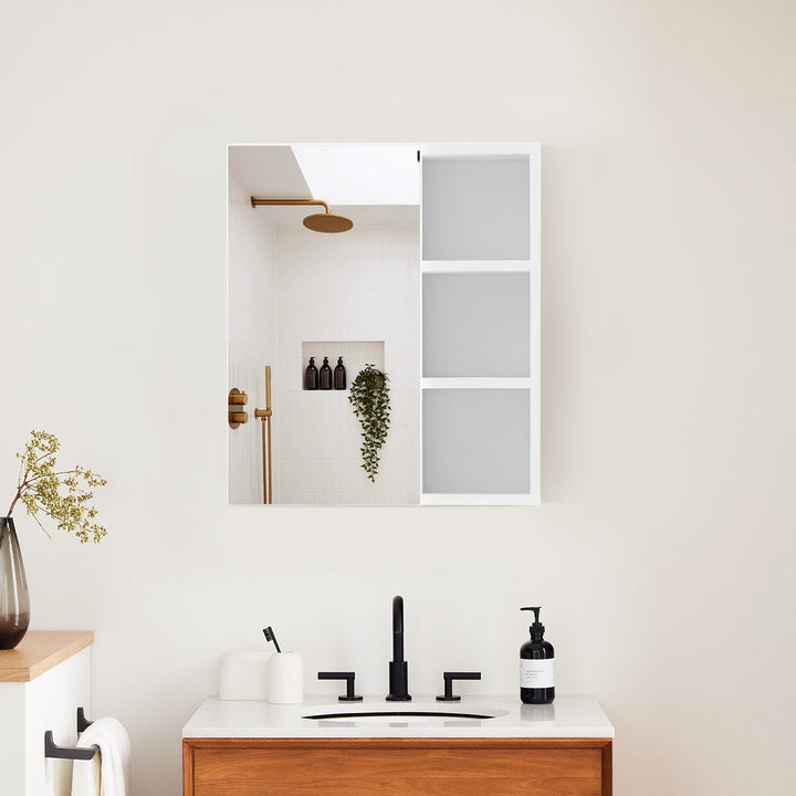 Cardelia White Wall Mounted Mirror Medizinschrank für Bad [1 Tür 3 Regale]