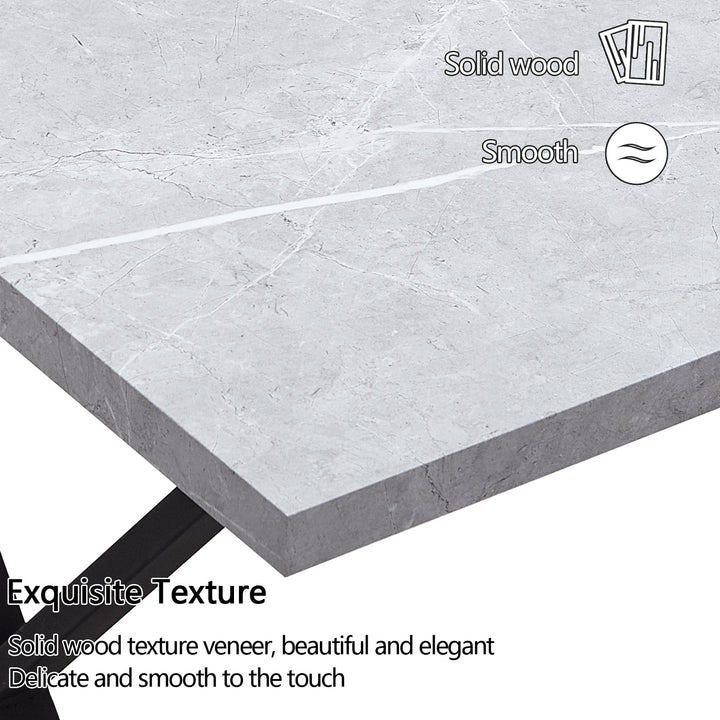 Rectangle Dining Table in MDF Faux Marble Panel, X-Crossed Metal Leg