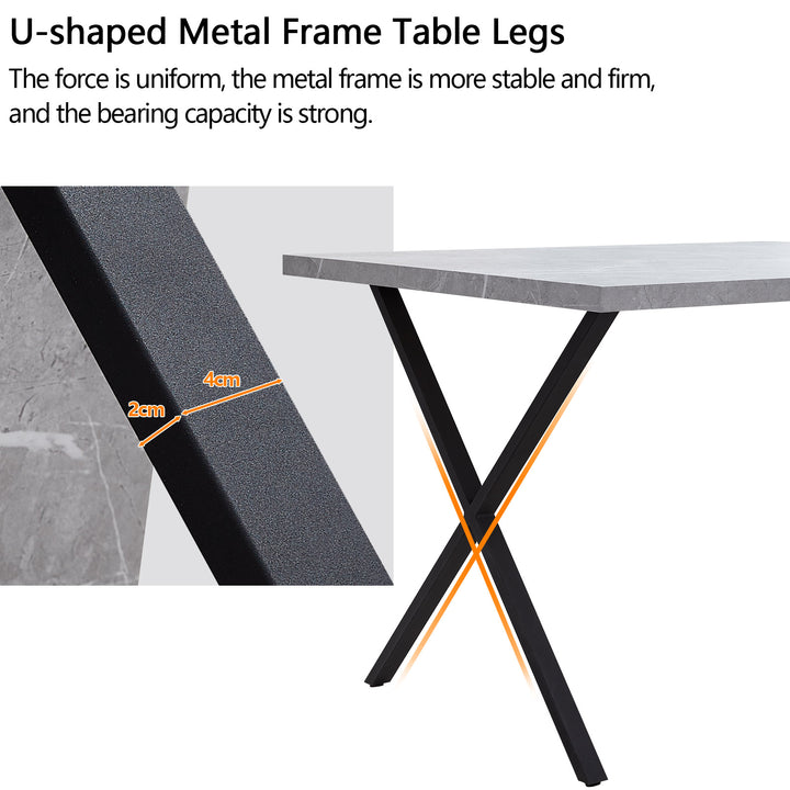 Rectangle Dining Table in MDF Faux Marble Panel, X-Crossed Metal Leg