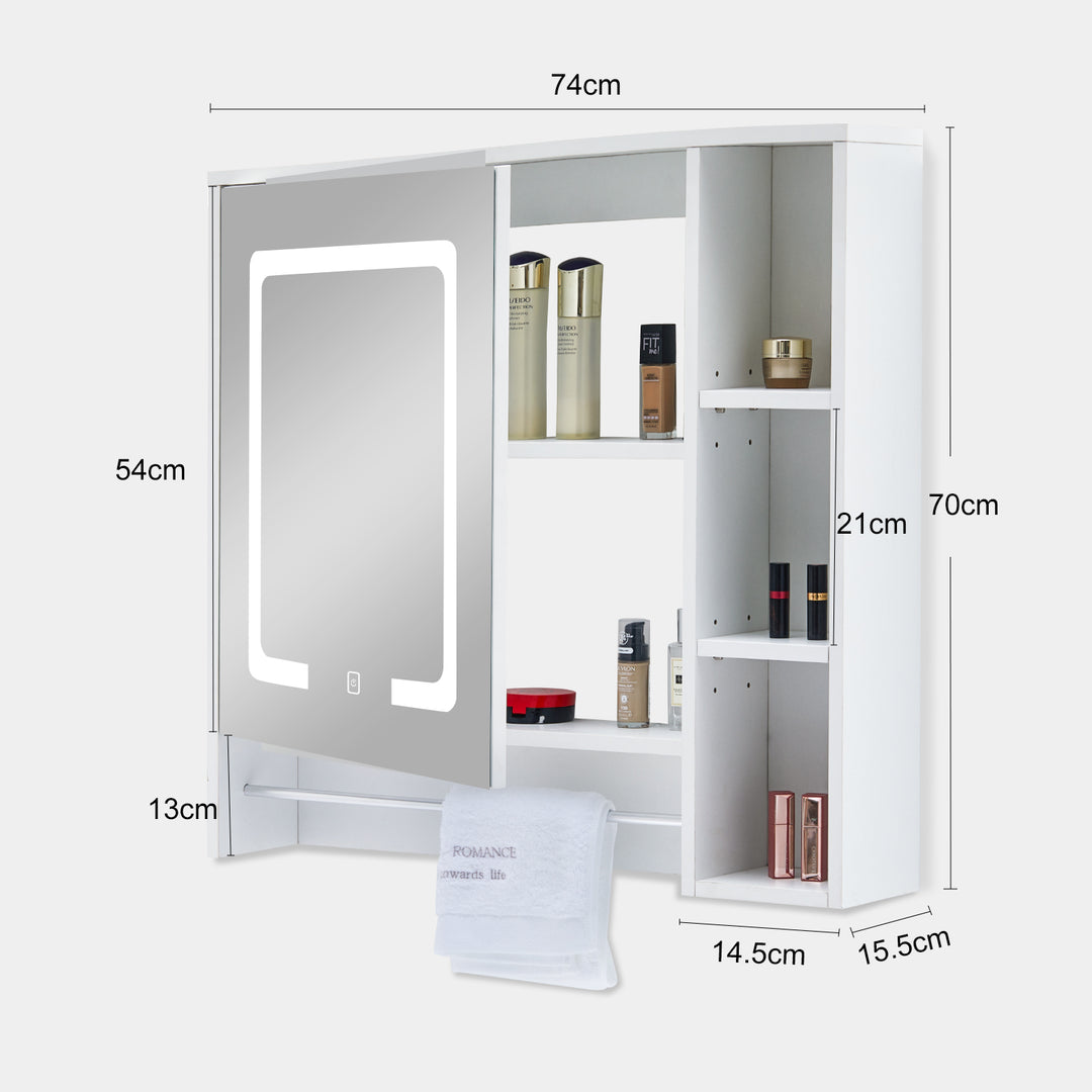 Tavion Bathroom Mirror Cabinet with Lights [1 Door+3 Shelves]