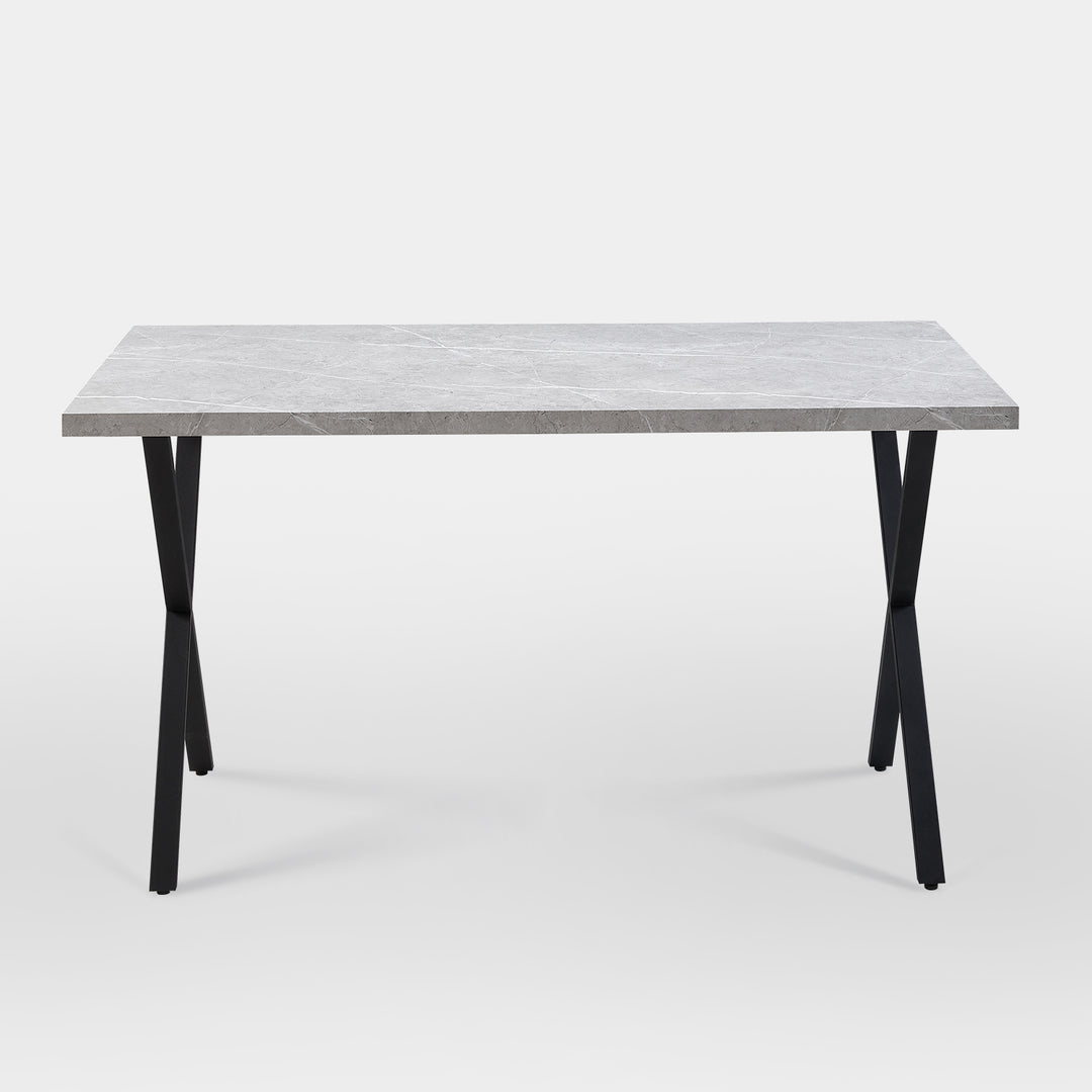 Rectangle Dining Table in MDF Faux Marble Panel, X-Crossed Metal Leg